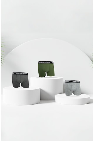 Franco Renzo Erkek 3 Lü Premium Kutu Likralı Boxer Haki - Gri - Antrasit Çok Renkli