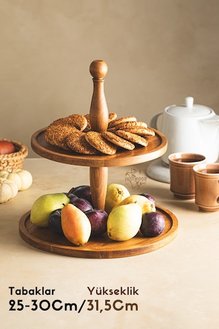 4'lü 2katlı Kek Standı,25 Cm Mummy, 29 Cm Piramit,17x30 Cm İçi Oymalı Set + Kesme Tahtası Hediyeli Kahverengi