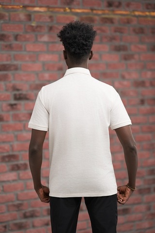 Advante Rahat Kesim Örme Dokumalı Cepli Polo Yaka T-shirt krem