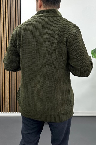 Edwox Erkek Slim Fit Fermuarlı Hırka Yeşil Edw434 Yeşil