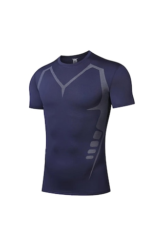 Ghassy Co. Erkek Ultra Esnek Koşu Egzersiz Hızlı Kuruma Nefes Alabilen Kısa Kollu Spor T-shirt 001 Lacivert