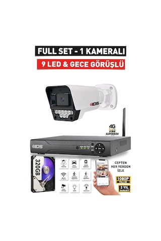 1 Kameralı Fullhd 1080p 5mp Lensli 9 Led Gece Görüşlü Güvenlik Kamerası Seti - 320gb
