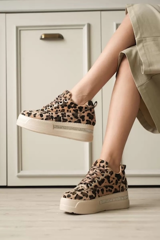 Trendella Kadın Leopar Desenli Gizli Topuklu Sneaker Tr04ms01e Beyaz