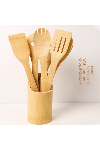 Hombey Ev Kullanıma Uygun Uzun Saplı Bambu Kaşık, Pişirme/sıvama/servis İşlevi, Dayanıklı Ahşap Malzeme, Toptan Alım, 30 6cm Üç Çizgili Kasa Kaşığı