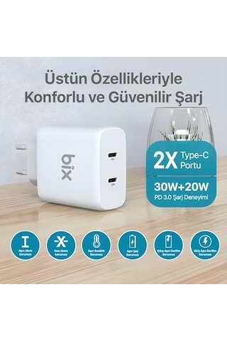 Bx2p50 50w Pd 2 Type-c Girişli Gelişmiş Şarj Teknolojisi İle Donatılmış Seyahat Adaptörü