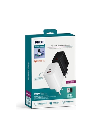 Phixi Ultimate UPD4325 27 W PD Usb-C Çift Çıkışlı Hızlı Şarj Adaptörü