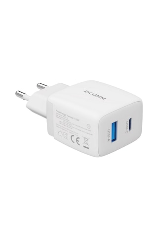 Ricomm 25W GaN USB-C + USB-A PPS PD Hızlı Şarj Cihazı + 2 Metre Type-C 60W Şarj Kablosu