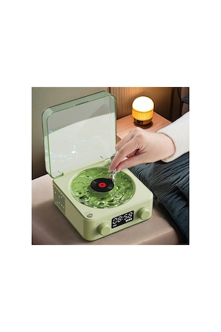 Nostalji Plak Çalar Bluetooth 3d Ses Dalgası Retro Müzik Plak Çalar-haki
