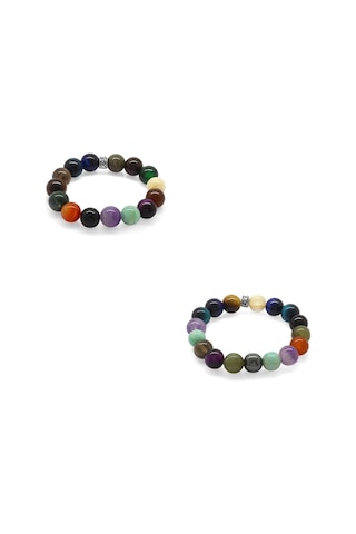 Küre Kesim Multicolor Doğaltaş Kombinli Çocuk-genç Başarı Bilekliği 2li Set Çok Renkli