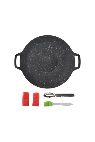 30cm Açık Hava Kamp Izgara Plakası Yapışmaz Kore Barbekü Plakası Siyah