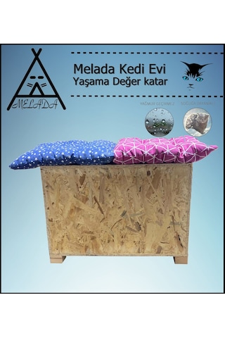 Melada Kedi Evi Dış Ortam Uygun Ahşap Kedi Evi Double Osb Minderli 61x41x36 Cm