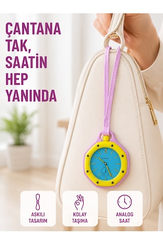 Anahtarlık Çanta Charmı Askılı Analog Dekoratif Saat Pembe - Lisinya
