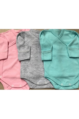 Özdemirlitekstil Bebelino Kız Bebek Çıtçıtlı Badi Kruvaze 3'Lü Paket Çok Renkli
