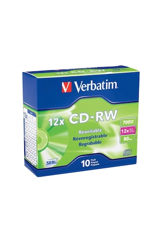 Ayrex Verbatim Cd-rw 700mb 4x-12x Yeniden Yazılabilir Boş Medya - İnce Mücevher Kılıflarında 10 Disk, Gümüş
