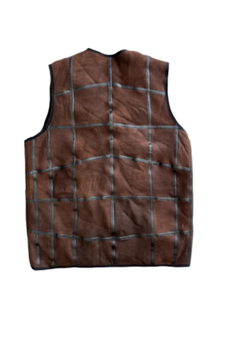 Koyukahve Patchwork İçi Kürk-dışı Süet Deri Biye Detaylı Yelek