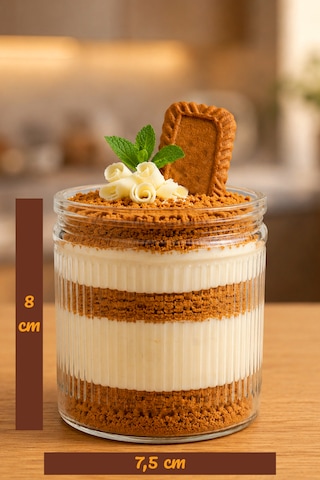 6'lı Çizgili Cam Magnolya, Cheesecake, Çerezlik, Kahvaltılık, Tatlı Kasesi Seti 350 Ml Şeffaf