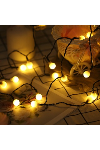 Jeemson Güneş Enerjili Top Şerit Lambası 8 Mod 8m 60 Led Islak Beyaz Ip44 Su Geçirmez Sıcak Beyaz