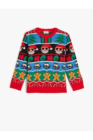 Koton Yılbaşı Kazağı Noel Baba Desenli Bisiklet Yaka Uzun Kollu Multıcolor 5wkb90011tt Mavi