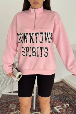 Noa & Noa Kadın Fermuarlı Baskılı Sweatshirt Downtown Energy Pembe
