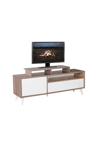 Retro Wide Kapaklı Çekmeceli Tv Sehpası Latte-Diamond Beyaz