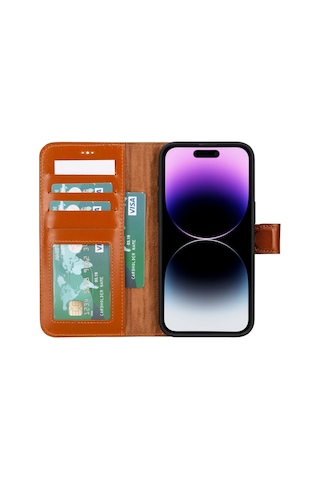 Apple Uyumlu iPhone 15 Pro Max Deri Cüzdanlı Kılıf Mwwn Rst2ef Taba