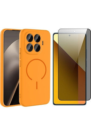 Vendas Xiaomi 15t Pro Kılıf M-safe Şarj Özellikli Zore Meta Kapak + Hayalet Ekran Koruyucu Turuncu