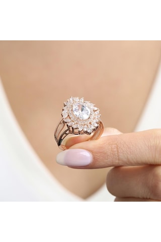 Mia Vento Effective Diamond Venedik Dansı Rose Renk Işıltılı Gümüş Yüzük