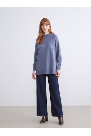 Lcw Modest Mavi Dik Yaka Oversize Kadın Triko Tunik Xl-2xl