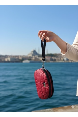 Newish Polo Portföy Stil Çift Gözlü Makyaj Ve El Çantası-dokulu Model Bordo
