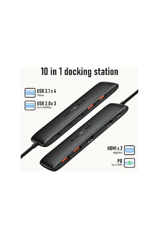 Lemorele Tc300, Type-c Çoklayıcı Hub - Çift Hdmı - 10gbps Usb 3.1 - 10 Portlu 100w Pd Şarjlı Docking Station