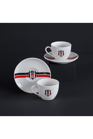 Neva N3427 Beşiktaş Lisanslı Çizgili 2 Li Çay Fincan Takımı