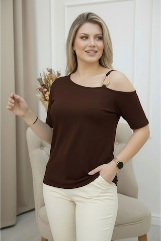 Tokalı Askılı Bluz Kahverengi