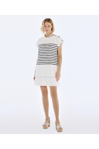 Yargıcı Düğme Detaylı Kolsuz Kısa Elbise Beyaz