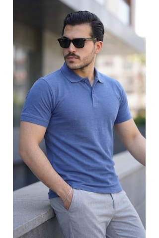 Efnaz Style Erkek Kısa Kollu Yakalı Tişört B. İndigo