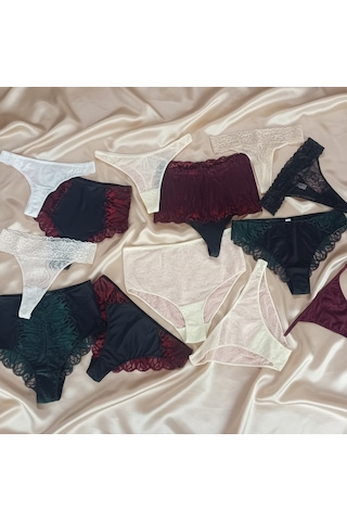 Bonbon Kadın Pamuklu 10'lu Paket Karışık Renk Hipster String Tanga Checky Brazilya Külot Bb2471 Renkli