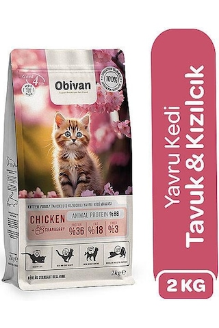 Obivan Kitten Tavuklu Ve Kızılcıklı Yavru Kedi Maması 2 KG