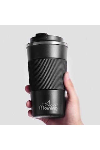 Any Morning Ba21549 Paslanmaz Çelik Termos Mug 500 Ml Siyah, Kaymaz Silikon Halka, Sızdırmaz Kapak