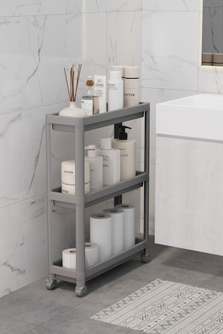 Mithra Life 3 Katlı Tekerlekli Slim İnce Gri Banyo Mutfak Rafı Mıt1127 Gri