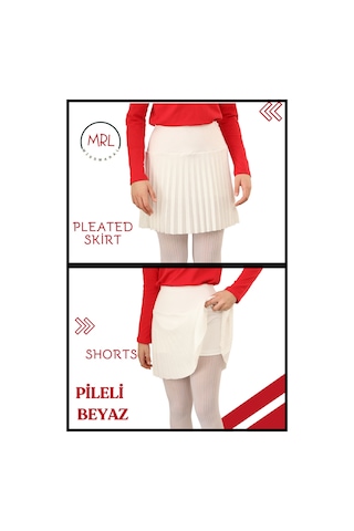 Kız Çocuk Pilel Ekru / Beyaz Etek Yüksek Bel Içi Şortlu Likra Kumaş Okul-oyun-spor-etkinlik Eteği 4107 Ekru/ Beyaz