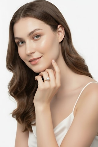 Pırlantalı Doğal İnci Yüzük 5 Mm Gold