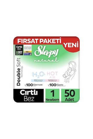 Sleepy Natural Double Soft Fırsat Paketi Bebek Bezi 1 Numara Newborn 50 Adet