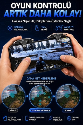 Exenar - Gri - Telefon Tetik Tuşu Oyun Tetiği Gamer Oyun Konsolu Pubg Vs Çeşitli Oyunlarla Uyum 2 Li Set