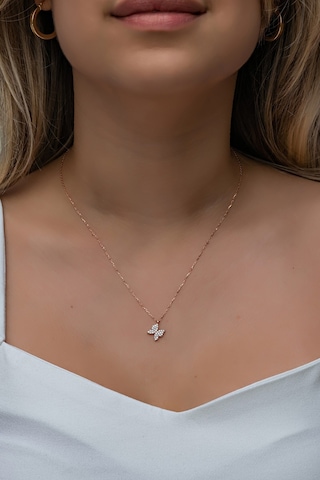 Nereze 925 Ayar Gümüş Rose Zirkon Taşlı Minik Kelebek Kolye