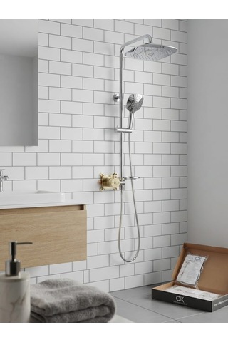 Ck Shower Systems Kare Tepe Başlıklı Robot Duş Seti - Krom Kaplama Paslanmaz Kolon Duş Sistemi