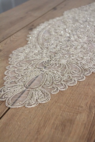Simli Dantel Kordon Örme Detay Masa Runner Fiskos Örtüsü 100x35 Cm2007-dantel 001