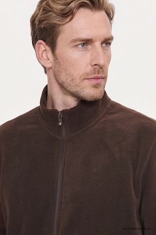 Ac&Co / Altınyıldız Classics Erkek Kahverengı Anti-pilling Tüylenme Yapmayan Standart Fit Bato Yaka Sweatshirt Polar Ceket Kahverengi