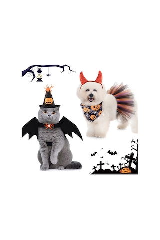 Hangfox Kedi万圣cosplay Kostüm Seti - Avrupa Stili Korkunç Sevimli Dekoratif Kıyafetler - Felt Malzeme - Tema Parti Fotoğraf Çekimleri İçin