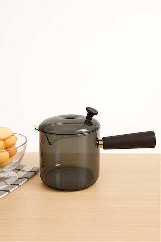 Çok Amaçlı Isıya Dayanıklı Cam Cezve & Sosluk 550 Ml - Ahşap Saplı Modern Tasarım Kahverengi