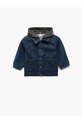 Koton Pamuklu Çıkarılabilir Kapşonlu Cepli Uzun Kollu Denim Ceket Dark Indıgo 5smb60004td Koyu İndigo