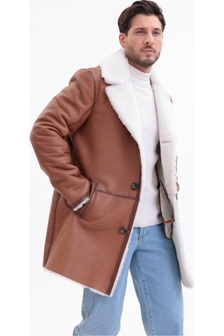 M M Marki Marki Erkek Hakiki Deri Kaban, İçi Kürklü, 90 Cm, Viski Rengi, Kışlık, Premium, İçi Kürklü Kaban - 500022